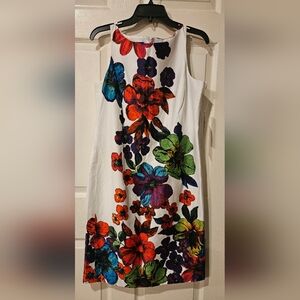 Jones New York Red and Blue Sleeveless Midi Dress